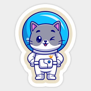 Cute Cat Astronaut Standing Cartoon Sticker